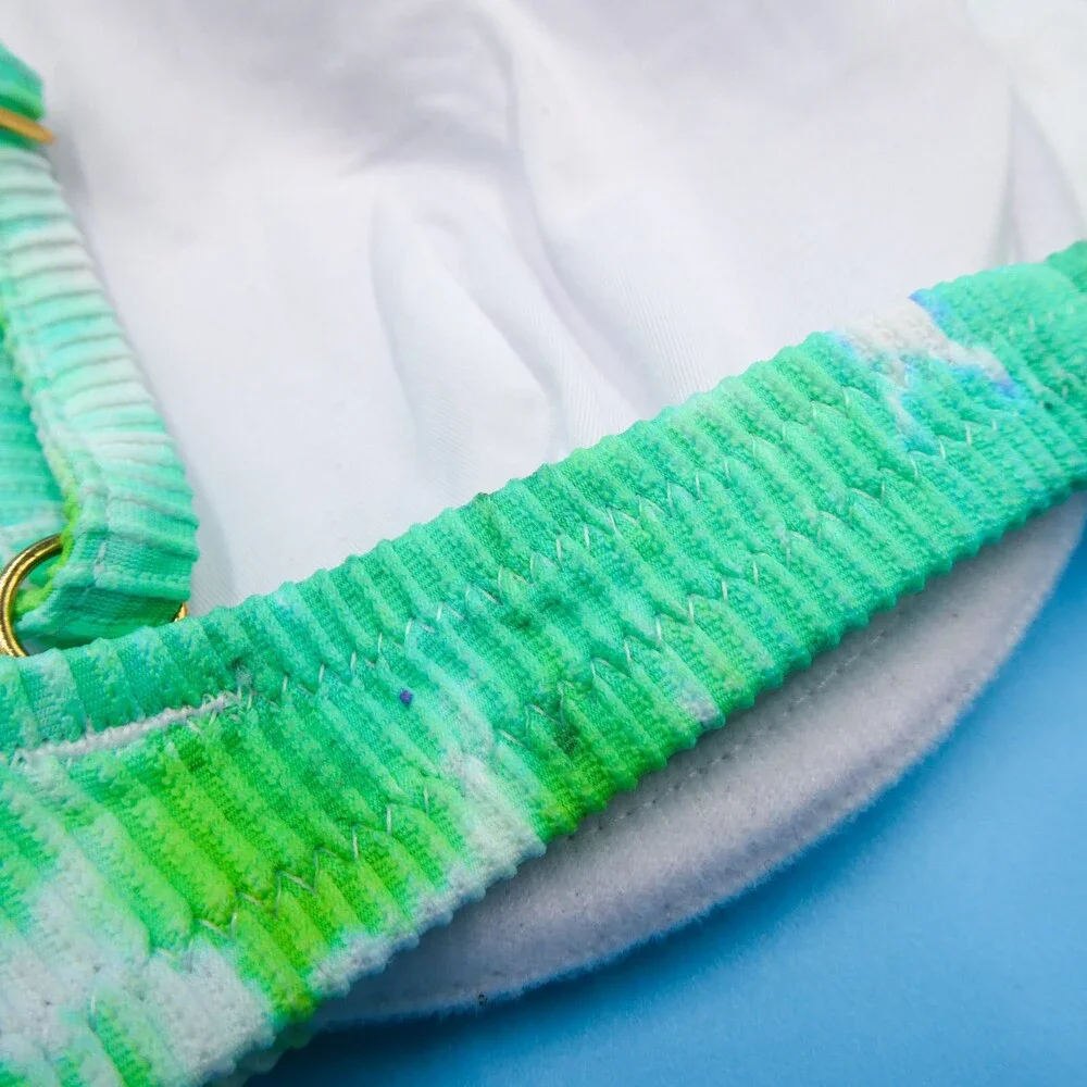 Victorias Secret Green Tie Dye Ribbed Large Underwired‎ Padded Bikini Top VS New